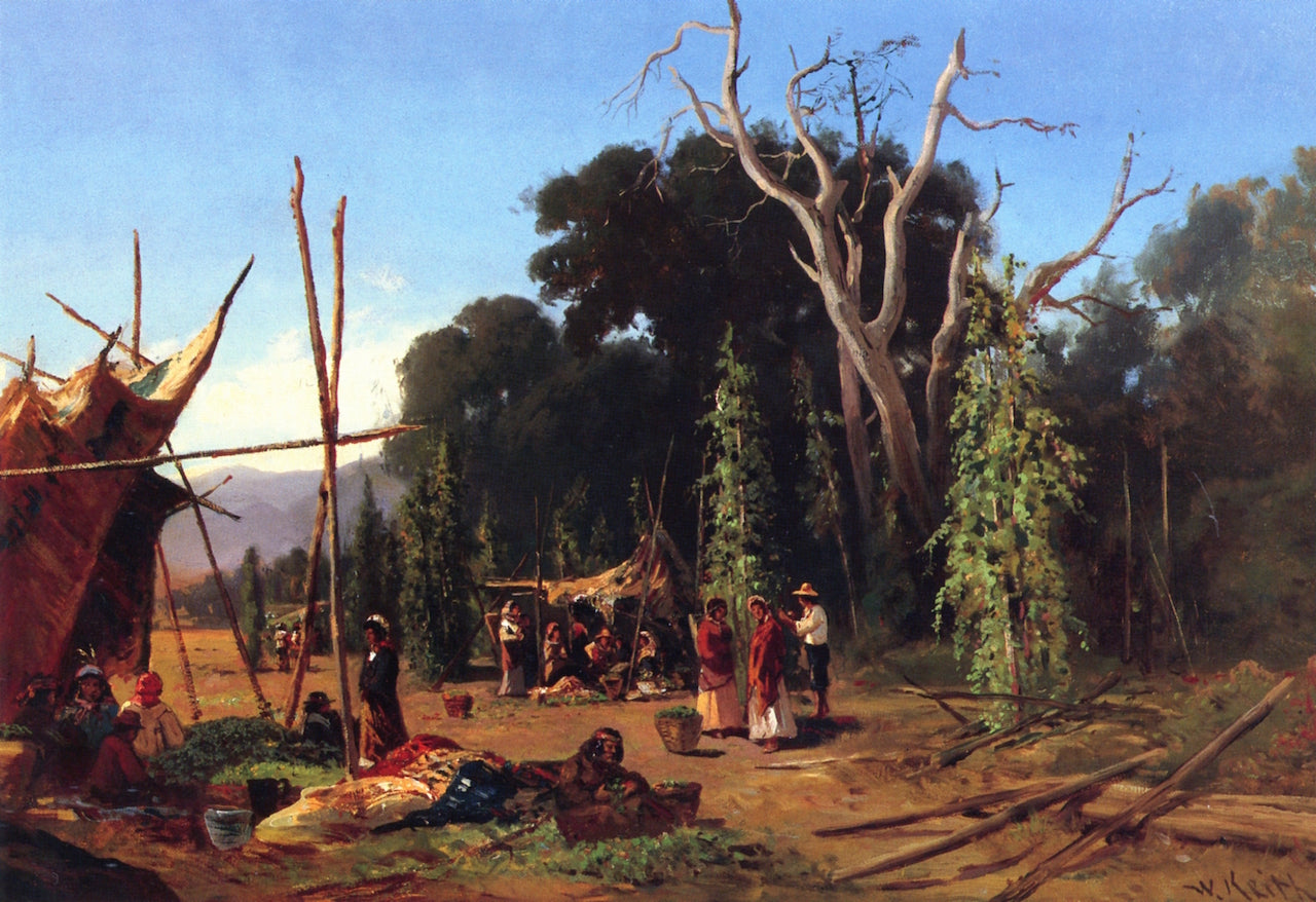 Indian Camp, vintage artwork by William Keith, 12x8" (A4) Poster