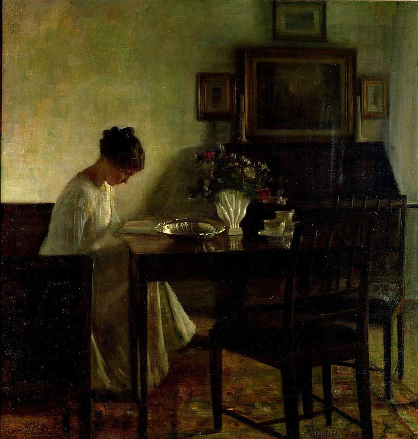 Girl Reading in an Interior by Carl Vilhelm Holsoe,A3(16x12")Poster