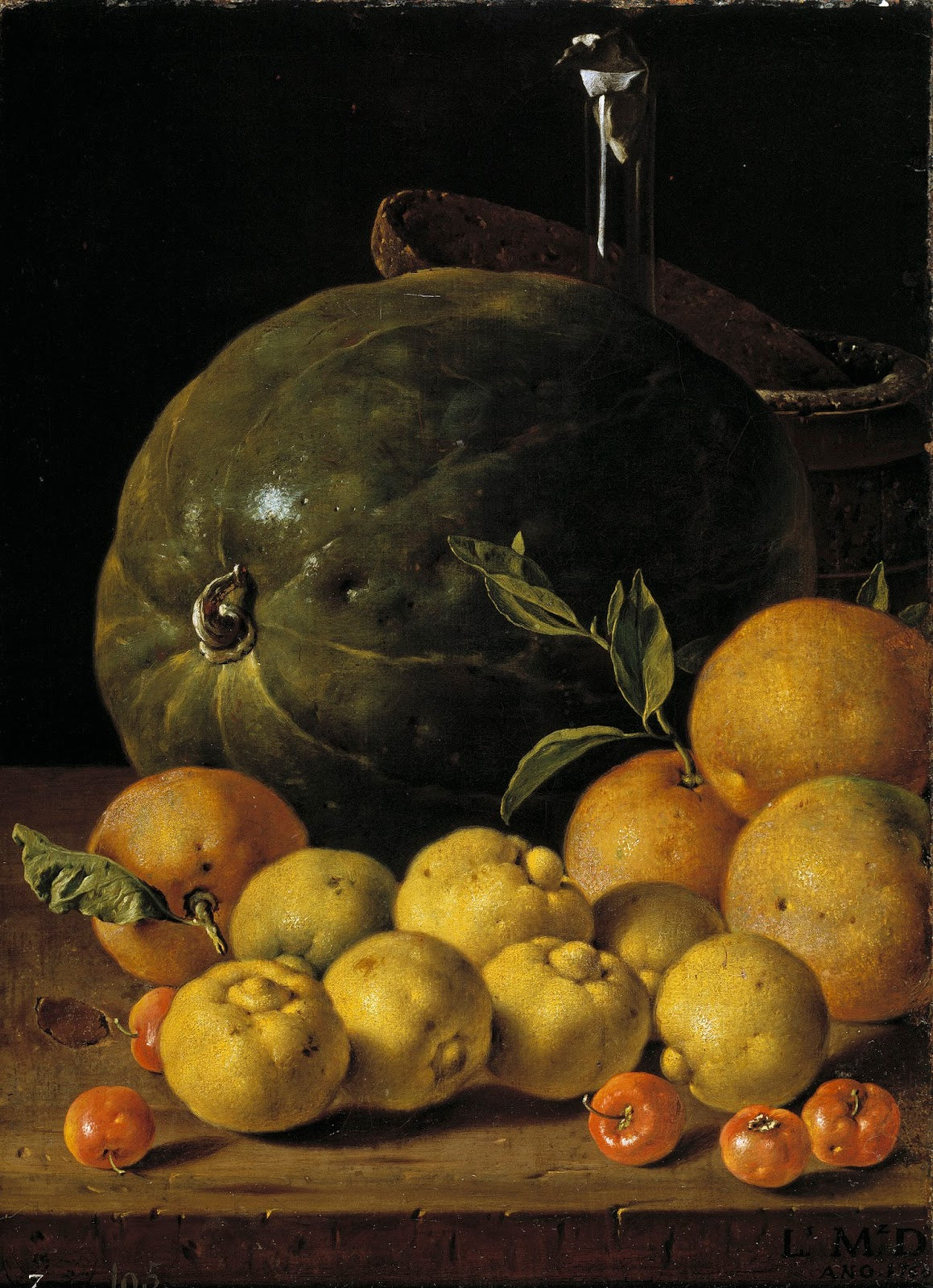 Still Life with Lemons, Oranges, Cherries and Watemelon, vintage artwork by Luis Melendez, 12x8" (A4) Poster