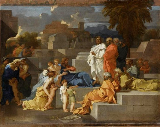 Christ and Children, vintage artwork by Sebastien Bourdon, 12x8" (A4) Poster