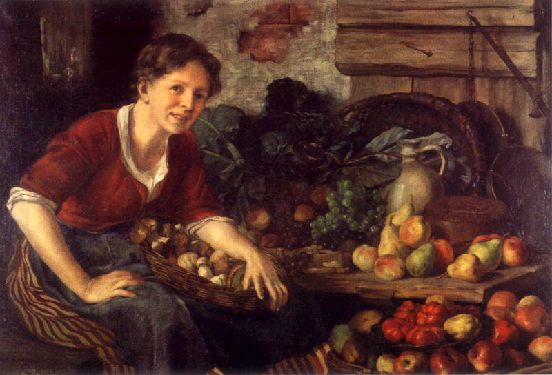 Still Life with Young Girl, vintage artwork by Otto Scholderer, 12x8" (A4) Poster