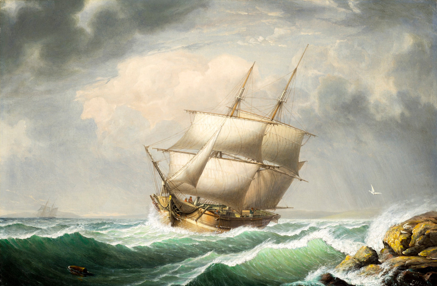 Brig Off the Maine Coast, vintage artwork by Fitz Henry Lane, A3 (16x12") Poster Print
