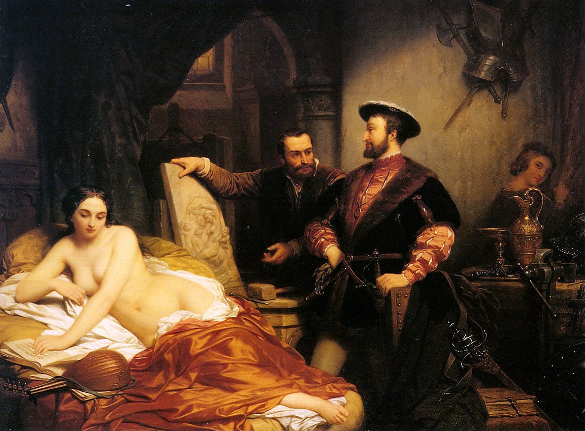 Francis I visiting the studio of Cellini, vintage artwork by Nicaise de Keyser, A3 (16x12") Poster Print