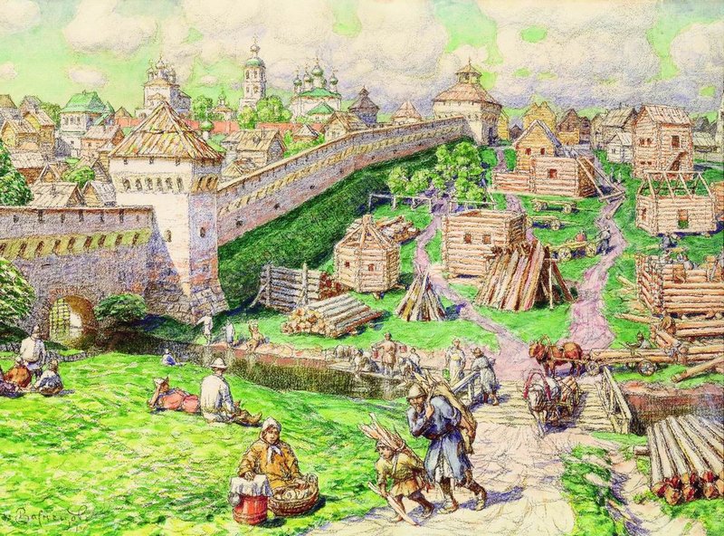 Market in Moscow, XVII Century by Apollinari Vasnetsov,A3(16x12")Poster