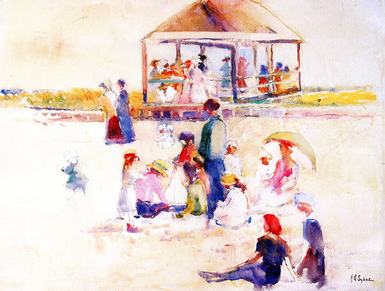The Gazebo at Nonquitt, Massachusetts, vintage artwork by Annie G. Sykes, 12x8" (A4) Poster