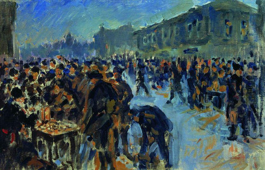 A Night Market, vintage artwork by Ivan Kulikov, 12x8" (A4) Poster