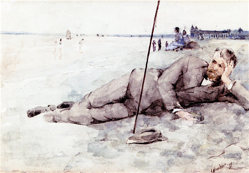 Man Reclining on a Beach, vintage artwork by Julian Alden Weir, 12x8" (A4) Poster