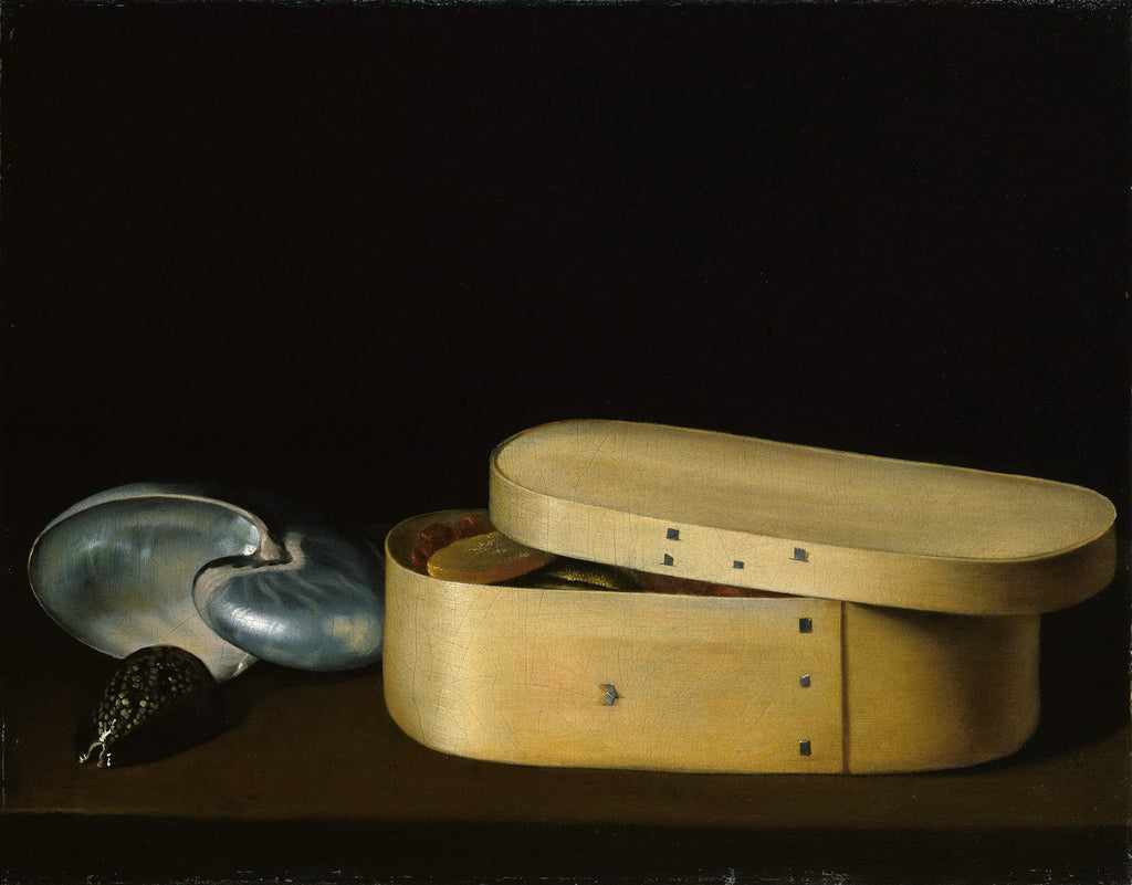 Still Life with a Nautilus, Panther Shell and Cip Wood Box, vintage artwork by Sebastien Stoskopff, 12x8" (A4) Poster