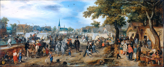 Princes Maurits and Frederik Hendrik of Orange at the Valkenburg horse fair, vintage artwork by Adriaen van de Venne, 12x8" (A4) Poster