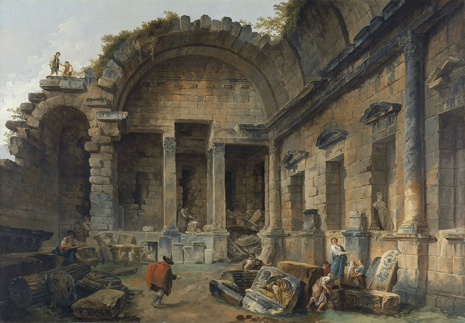 Interior of the Temple of Diana at Nîmes, vintage artwork by Hubert Robert, 12x8" (A4) Poster