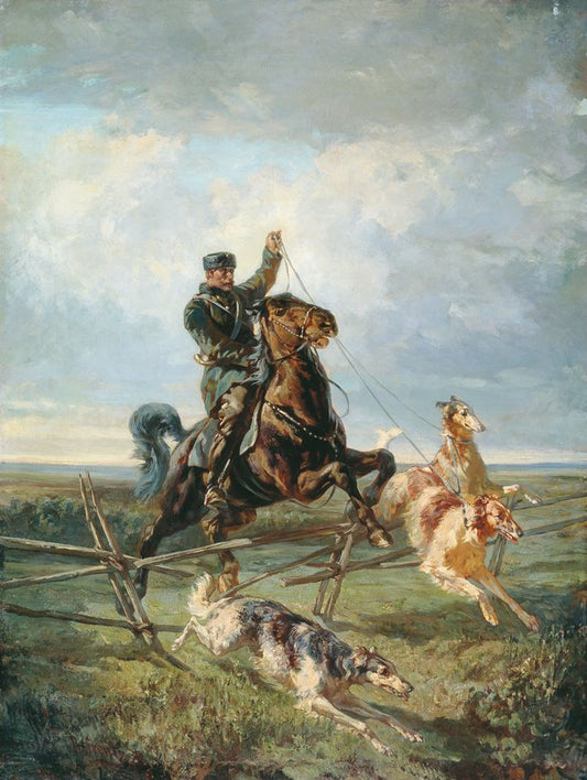 Hunter with Three Dogs, vintage artwork by Rudolf Frentz, 12x8" (A4) Poster