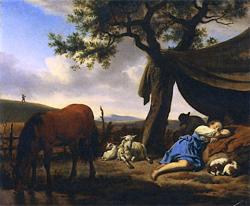 Sleeping Shepherds, vintage artwork by Adriaen van de Velde, 12x8" (A4) Poster