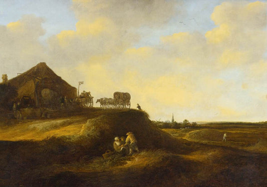 Dune Landscape with Figures Resting, vintage artwork by Pieter de Molijn, 12x8" (A4) Poster