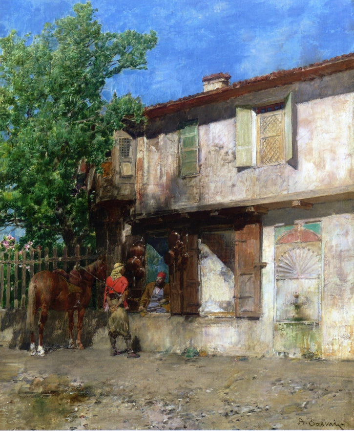 Visiting the Pottery Vendor, vintage artwork by Alberto Pasini, 12x8" (A4) Poster