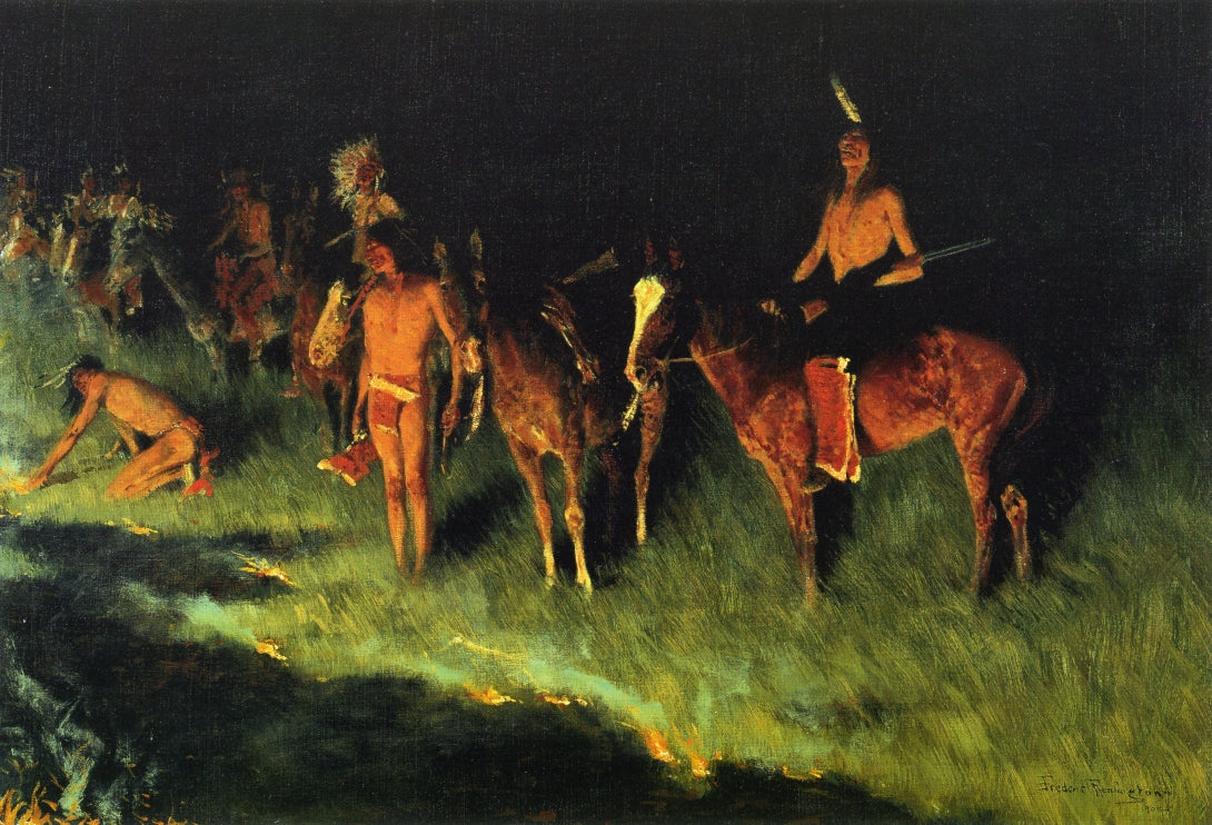 The Grass Fire by Frederic Remington,A3(16x12")Poster