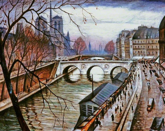 Notre Dame de Paris from Quai des Grands Augustins, vintage artwork by Christopher Nevinson, 12x8" (A4) Poster