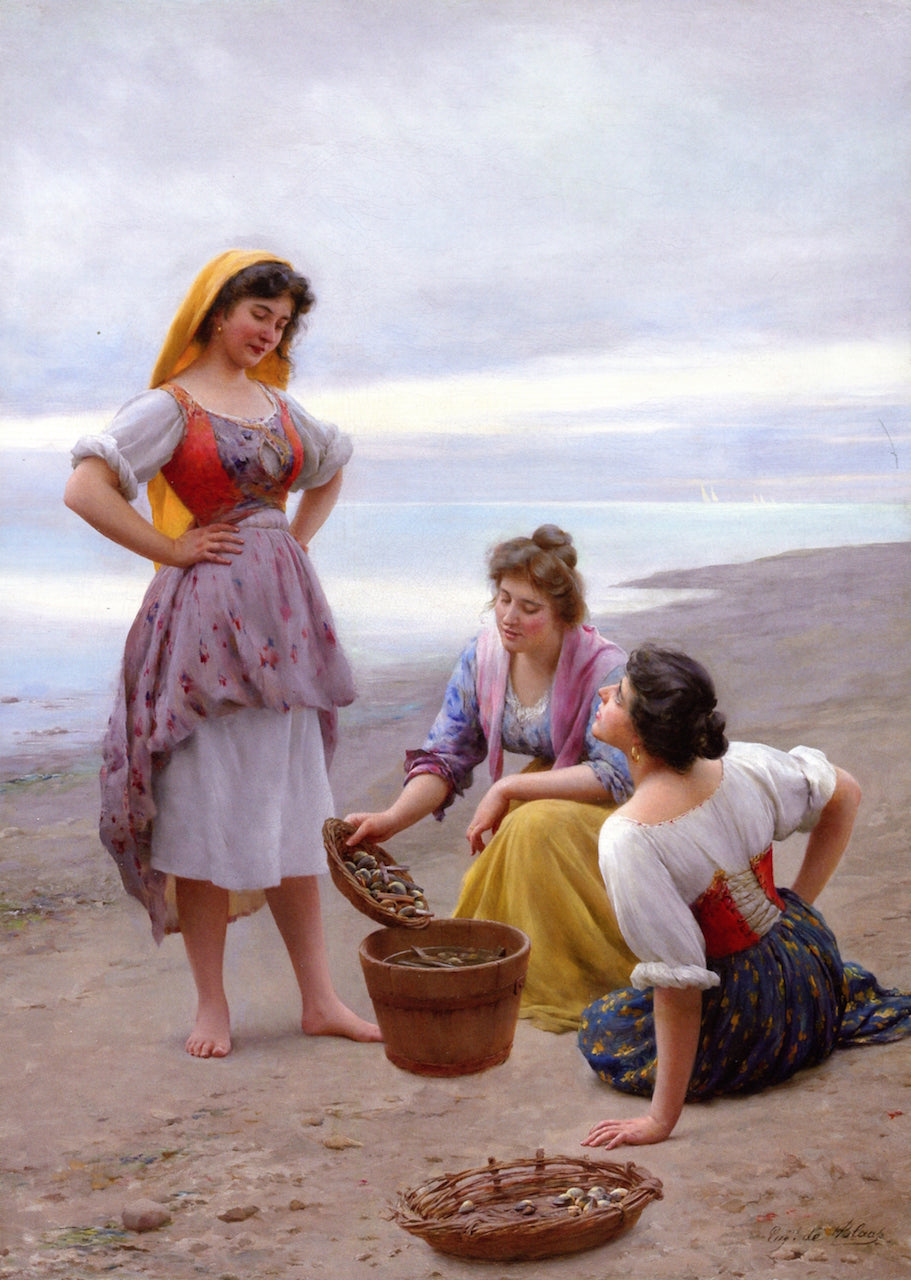 The Clam Diggers, vintage artwork by Eugene von Blaas, 12x8" (A4) Poster