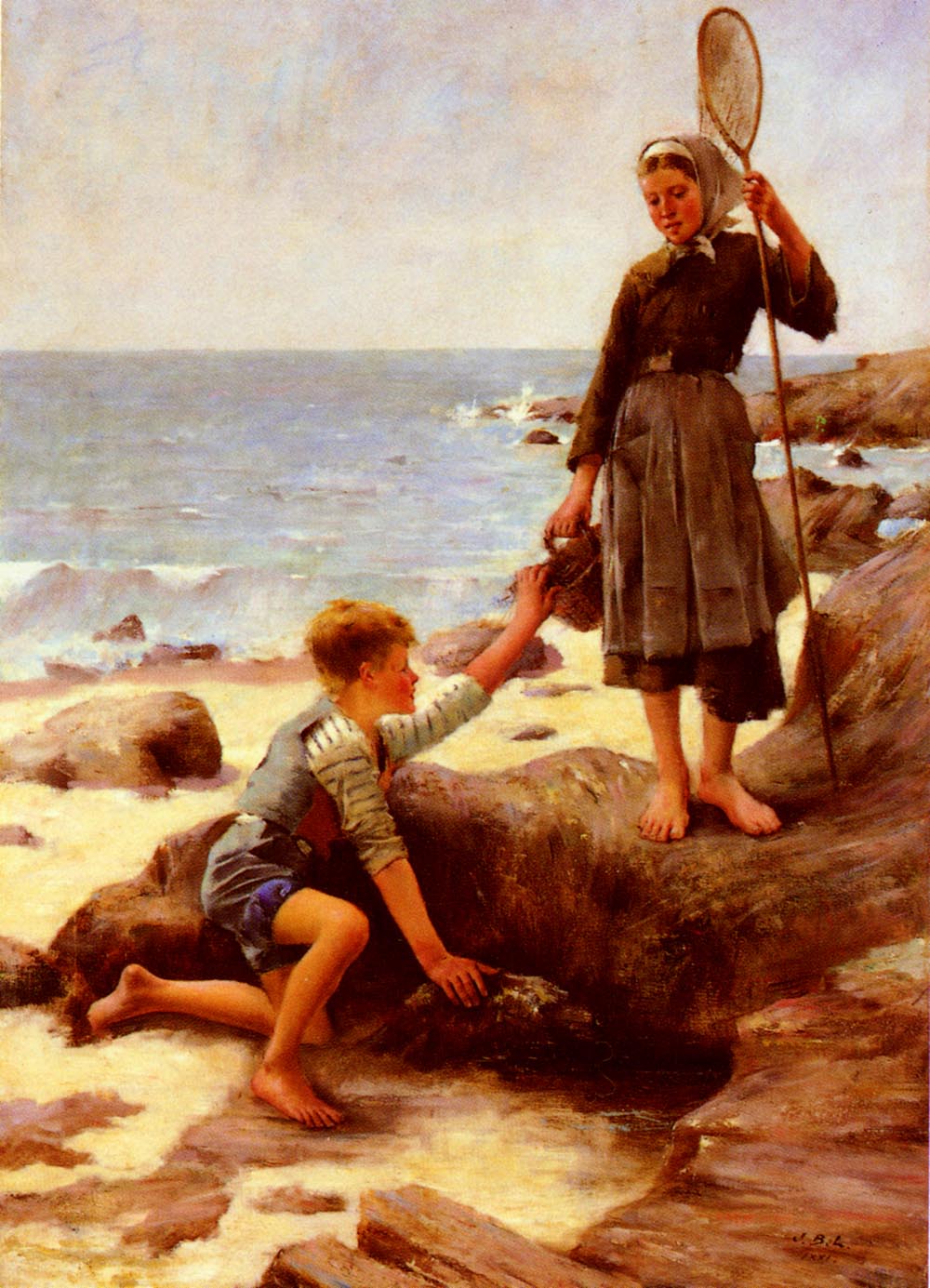 Young Fishermen, vintage artwork by Jules Bastien-Lepage, 12x8" (A4) Poster