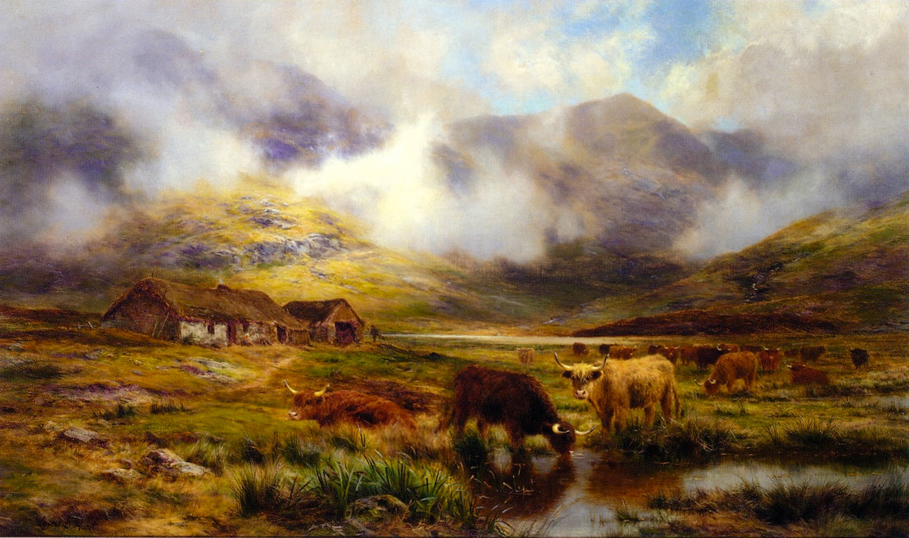 Highland Cattle in a Landscape by Louis Bosworth Hurt,A3(16x12")Poster
