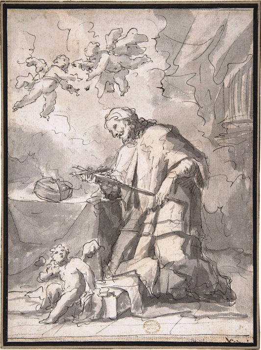 Saint John Nepomucen Venerating a Crucifix, vintage artwork by Gaspare Diziani, 12x8" (A4) Poster