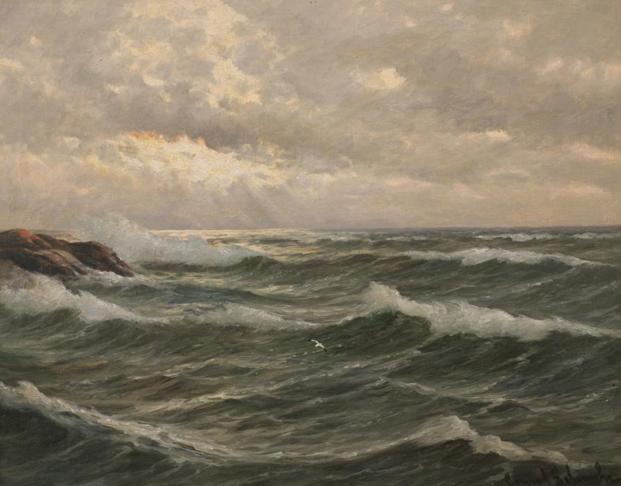 Rough Sea (Opprørt hav), vintage artwork by Conrad Selmyhr, 12x8" (A4) Poster