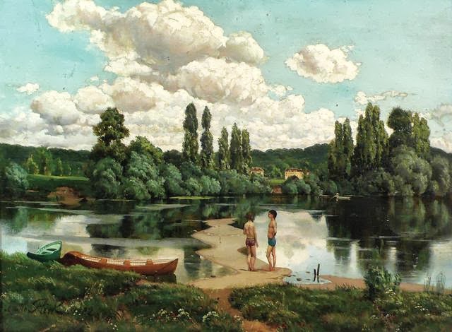 Les baigneuses, vintage artwork by Auguste-Emile Flick, 12x8" (A4) Poster