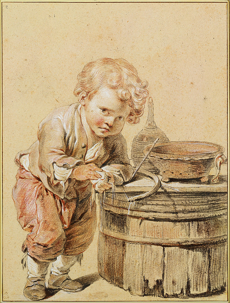 Boy with a Broken Egg, vintage artwork by Jean-Baptiste Greuze, 12x8" (A4) Poster