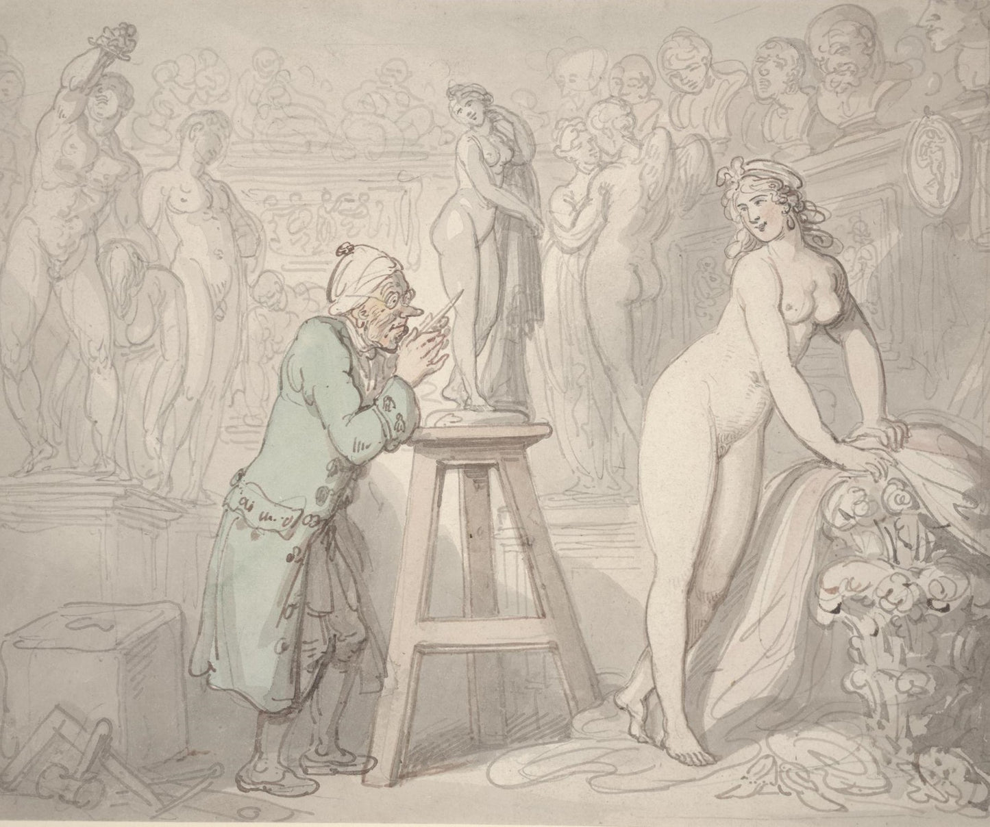 Joseph Nollekens in His Studio, vintage artwork by Thomas Rowlandson, 12x8" (A4) Poster