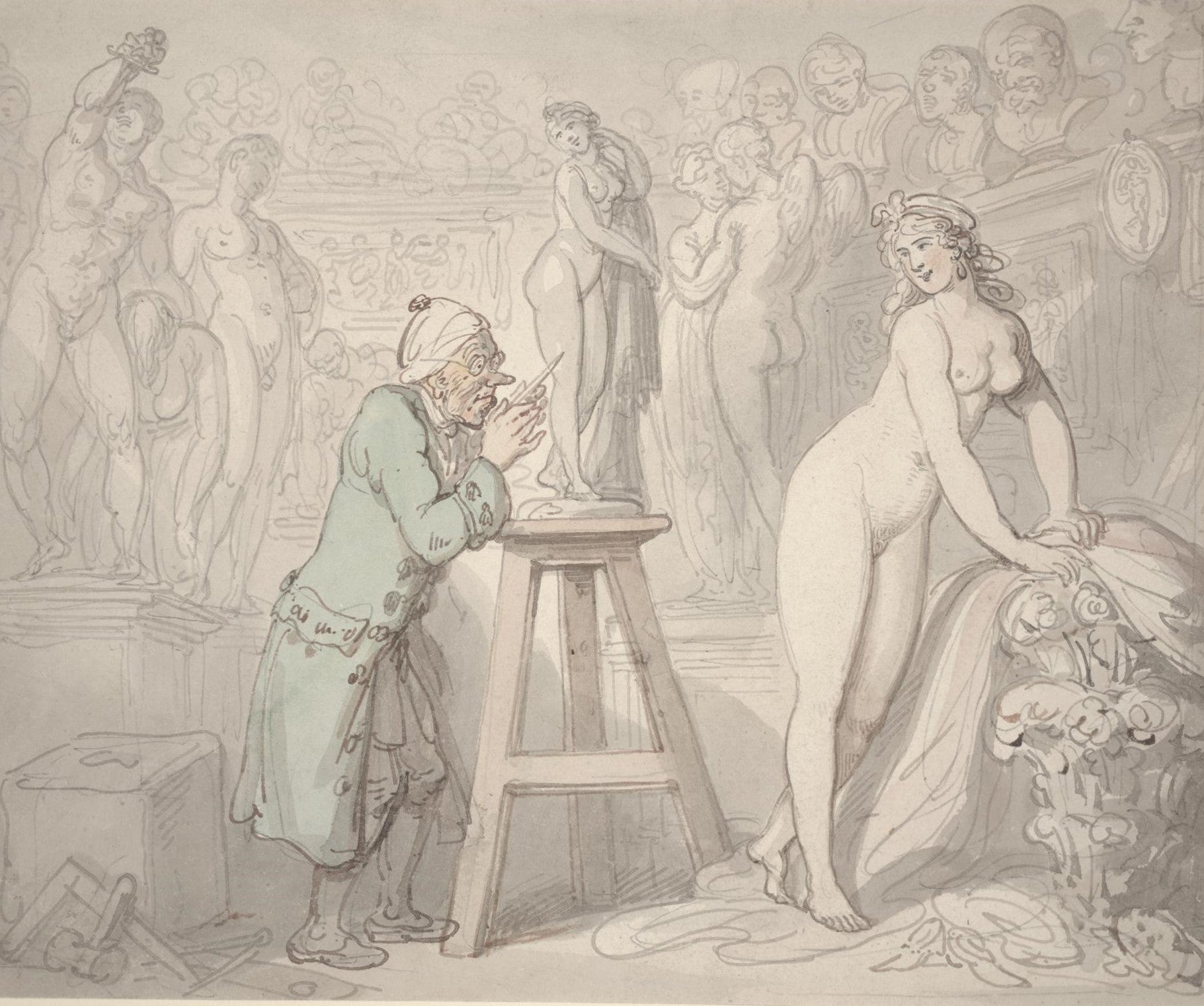 Joseph Nollekens in His Studio, vintage artwork by Thomas Rowlandson, 12x8" (A4) Poster