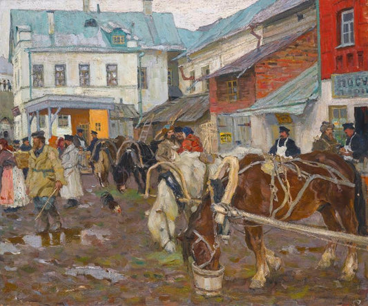 Provincial Market, vintage artwork by Arnold Borisovich Lakhovsky, 12x8" (A4) Poster