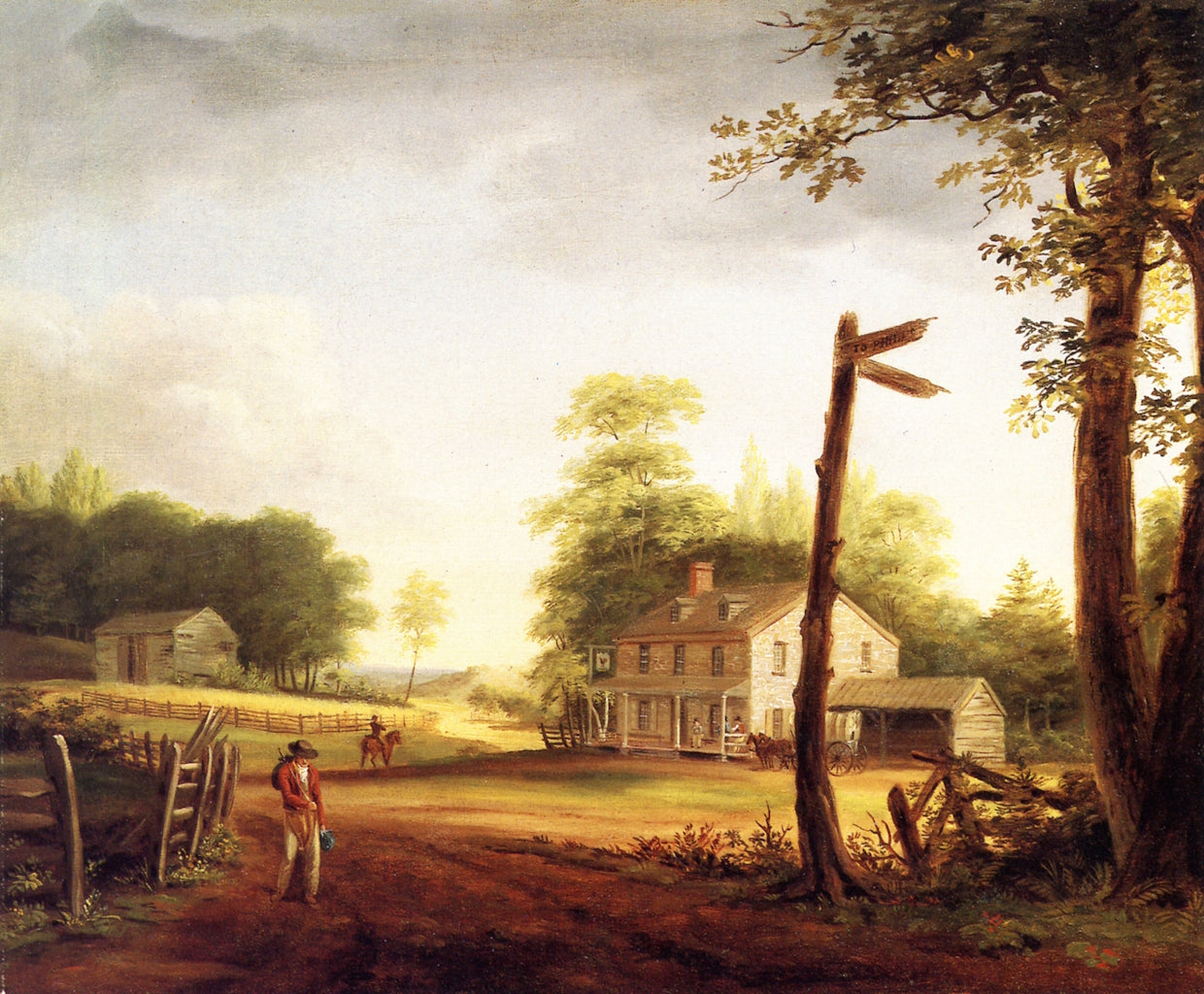 Wayside Inn on Route to Philadelphia, vintage artwork by Thomas Birch, 12x8" (A4) Poster