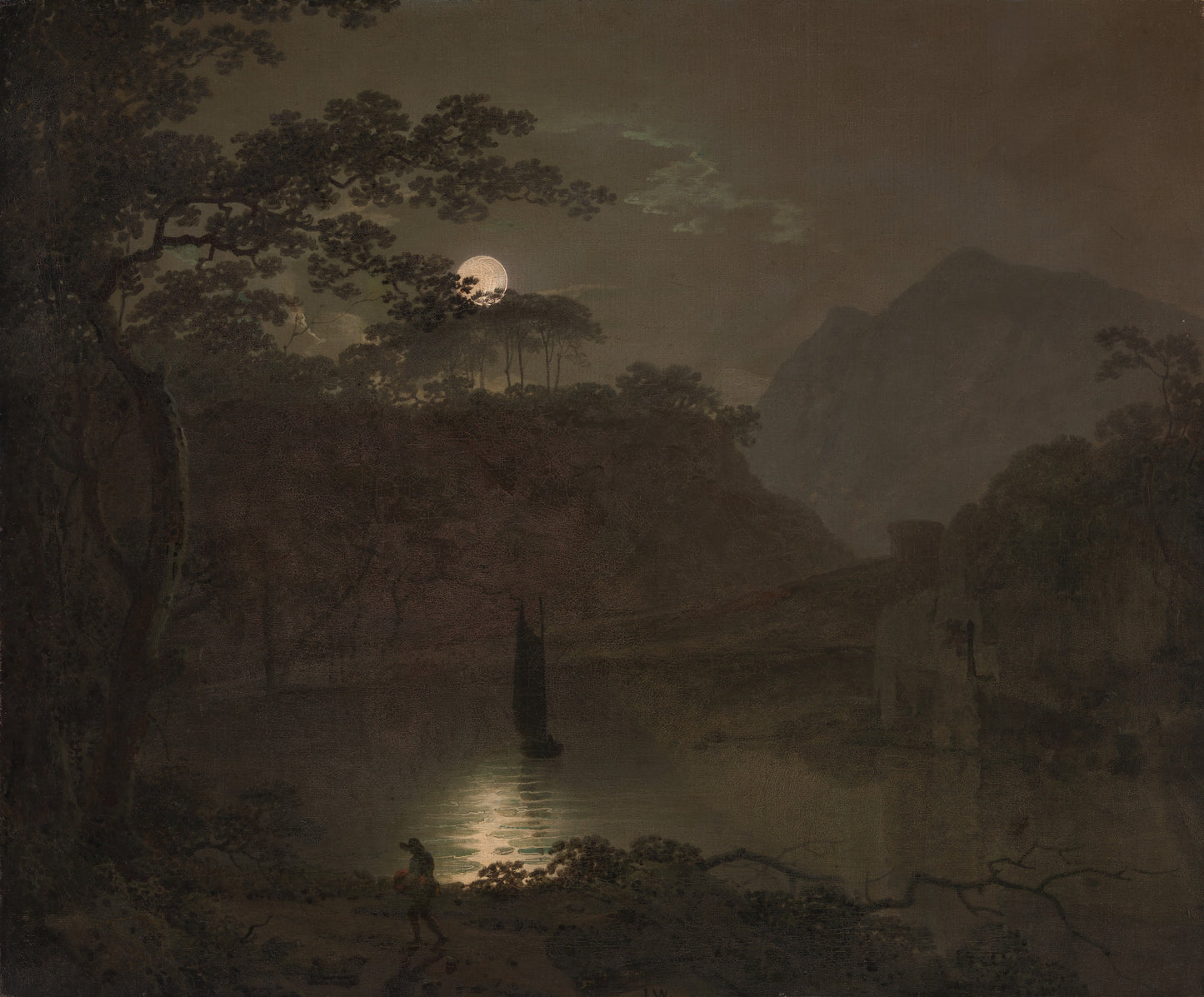 A Lake by  Moonlight, vintage artwork by Joseph Wright of Derby , 12x8" (A4) Poster