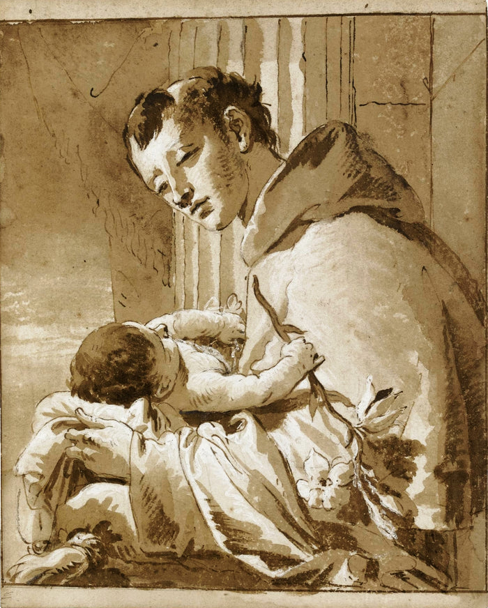 St.Anthony of Padua and the Christ Child, vintage artwork by Giovanni Battista Tiepolo, 12x8