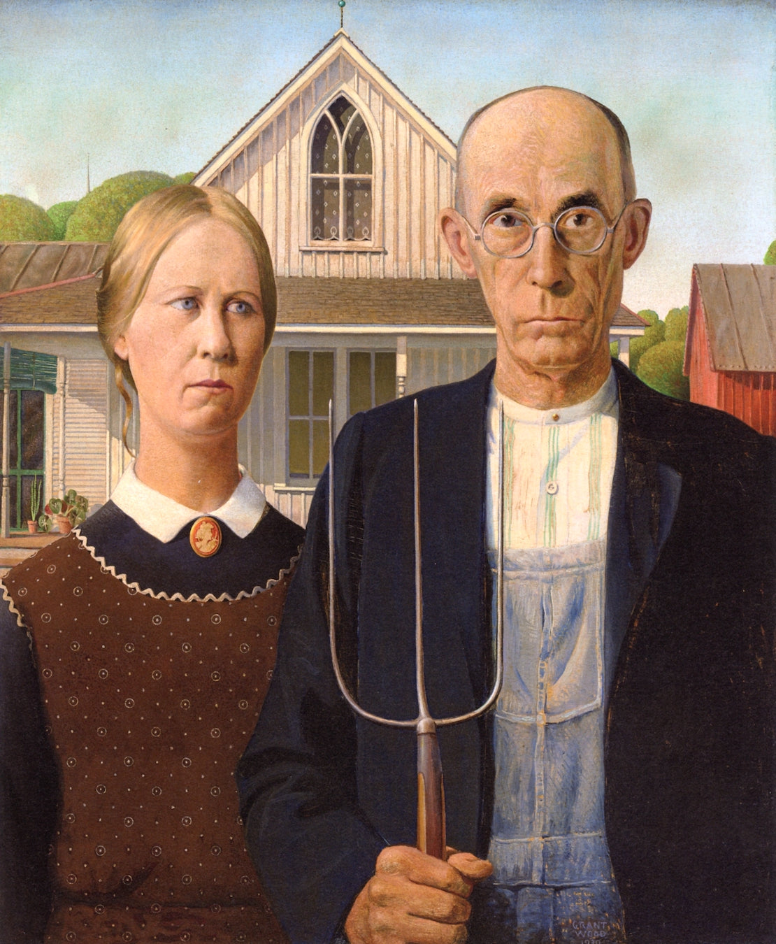 American Gothic, vintage artwork by Grant Wood, 12x8" (A4) Poster