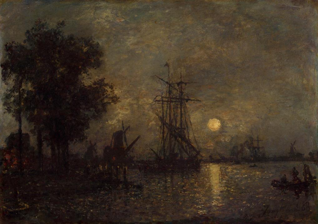 Holandaise Landscape with Docked Boat, vintage artwork by Johan Barthold Jongkind, A3 (16x12") Poster Print