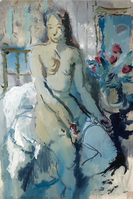 Nude woman in bedroom, vintage artwork by Alexander Evgenievich Yakovlev, 12x8" (A4) Poster