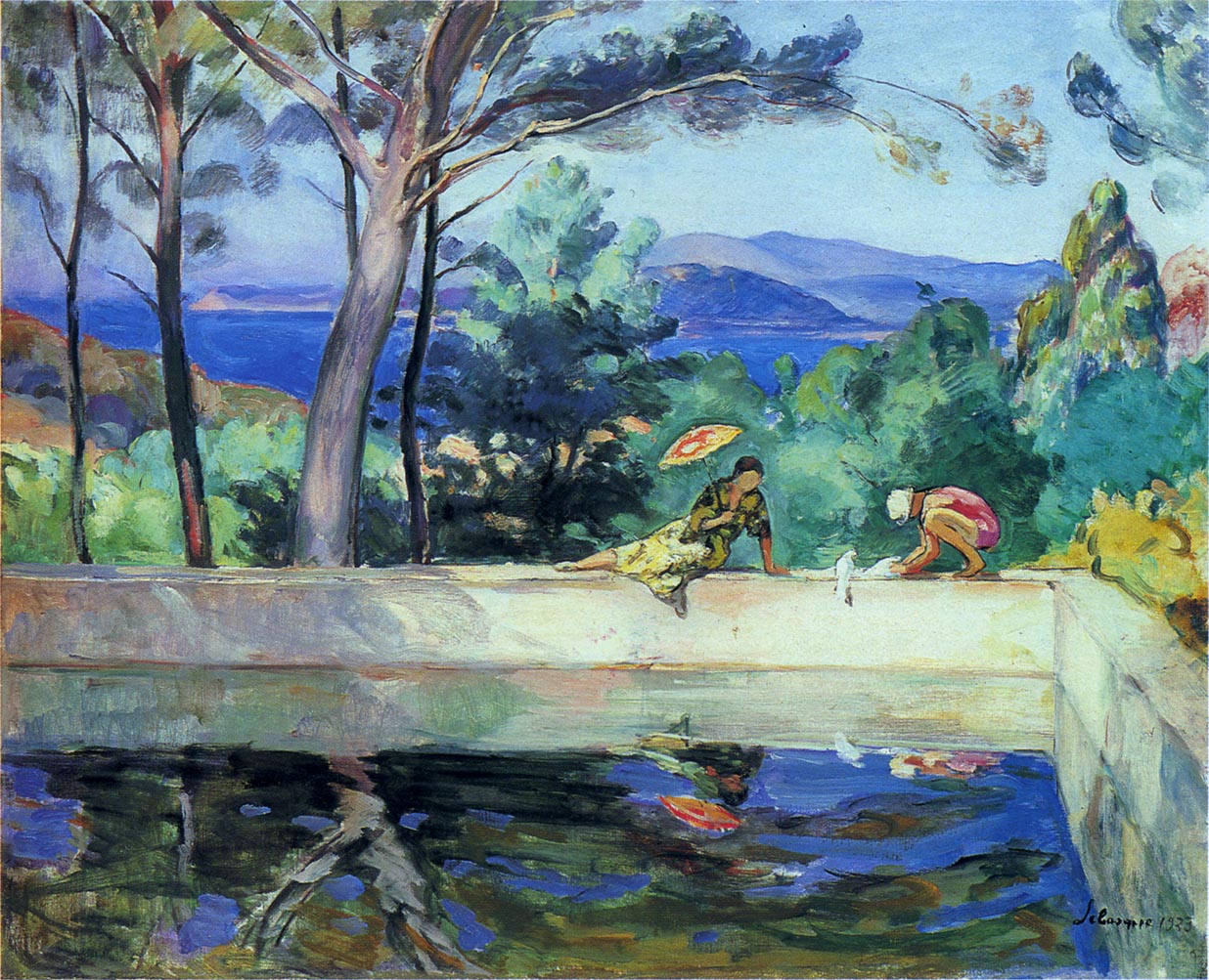 Blue Reflection in the Fountain at Pradet, vintage artwork by Henri Lebasque, 12x8" (A4) Poster