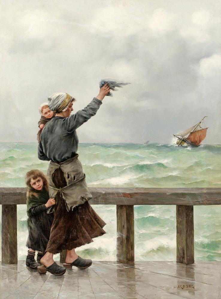 Fisherman's Homecoming by August Wilhelm Nikolaus Hagborg,A3(16x12")Poster