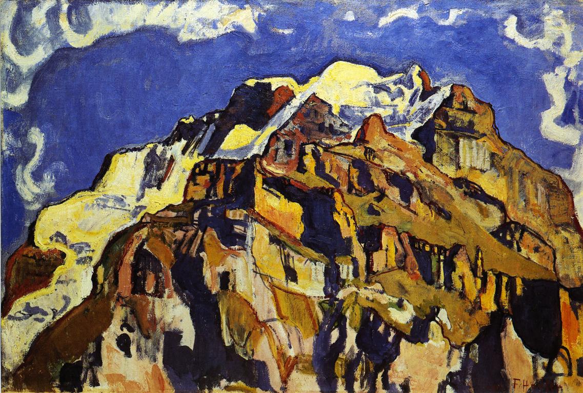 Jungfrau and Silverhorn, as Seen from Murren, vintage artwork by Ferdinand Hodler, 12x8" (A4) Poster