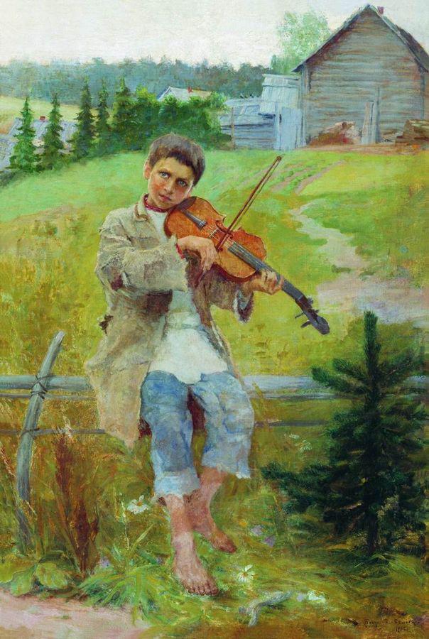 Boy with a Violin by Nikolai Petrovich Bogdanov-Belsky,A3(16x12")Poster