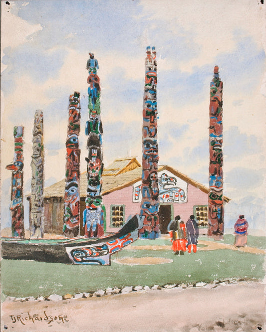 Alaska Building with Totems at St. Louis Exposition, vintage artwork by Theodore J. Richardson, 12x8" (A4) Poster