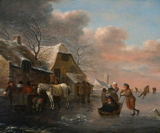 Ice-Skating Scene, vintage artwork by Klaes Molenaer, 12x8" (A4) Poster