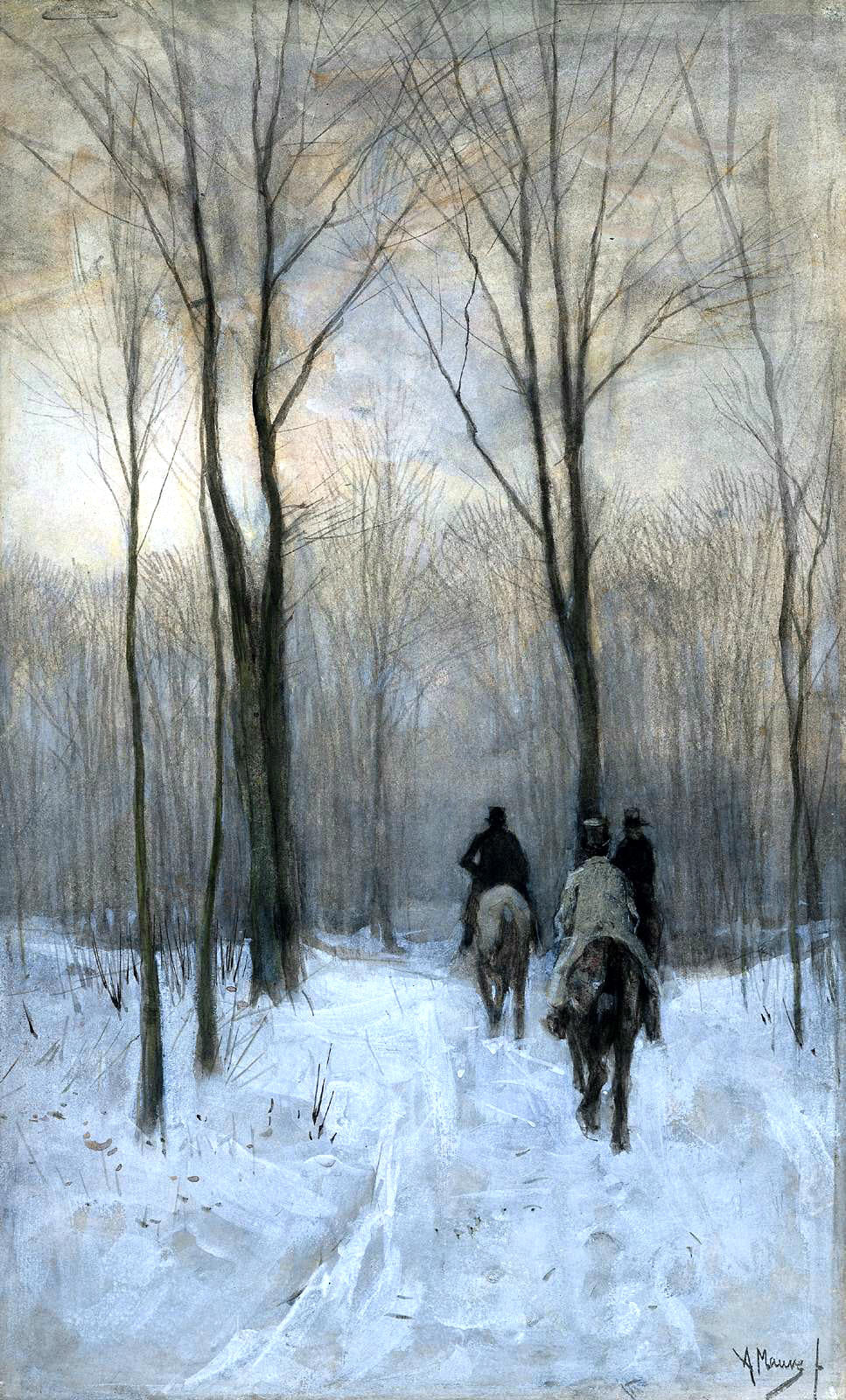 Riders in the Snow, vintage artwork by Anton Mauve, 12x8" (A4) Poster