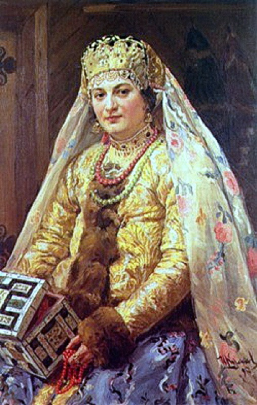 Woman with a Casket, vintage artwork by Ivan Kulikov, 12x8" (A4) Poster