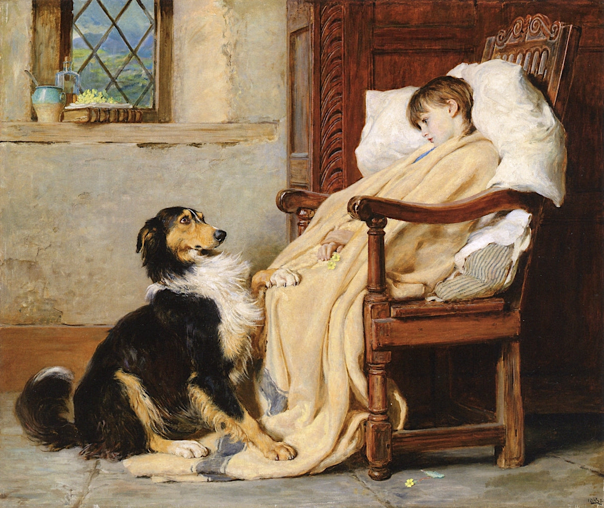 Old Playfellows, vintage artwork by Briton Riviere, 12x8" (A4) Poster
