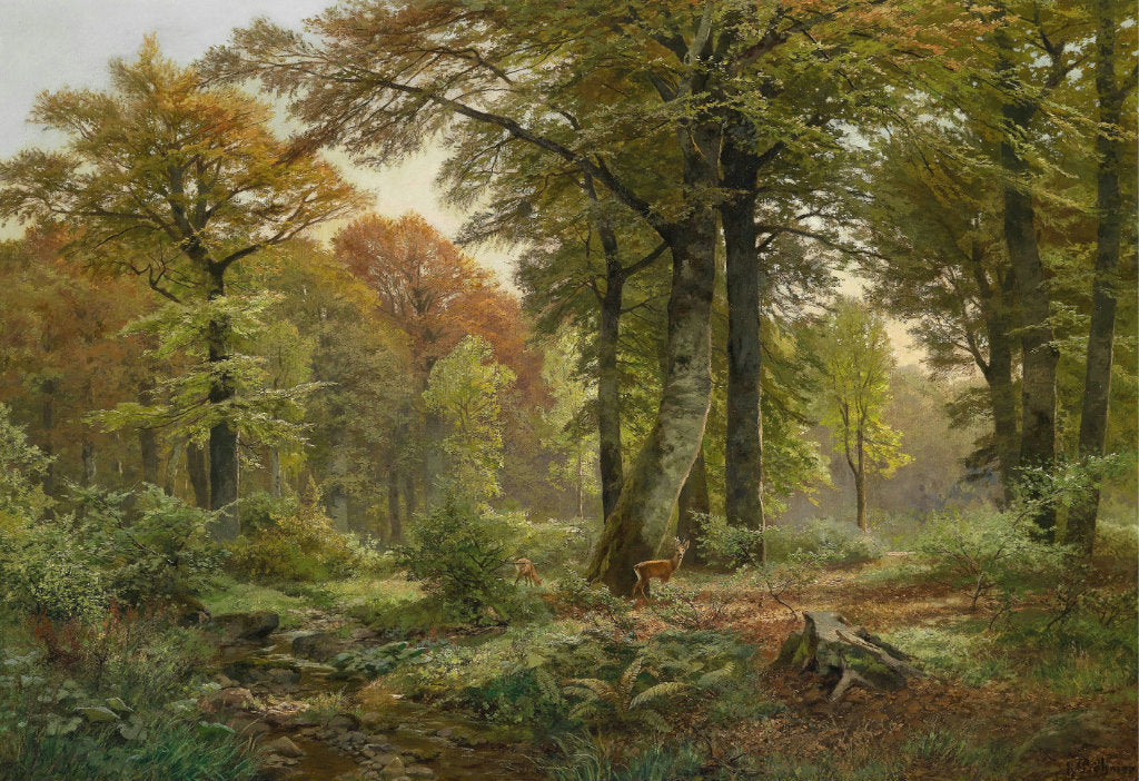 Forest Clearing with Deer by Heinrich Boehmer,A3(16x12")Poster