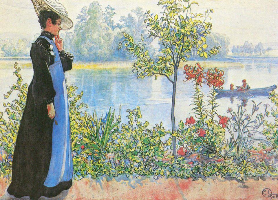 Karin at the Marshes, vintage artwork by Carl Larsson, 12x8" (A4) Poster