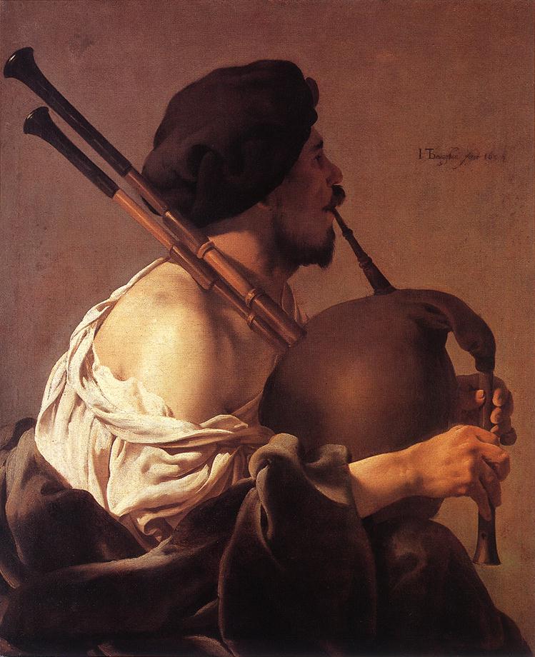 Bagpipe Player, vintage artwork by Hendrick Terbrugghen, 12x8" (A4) Poster