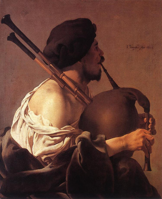 Bagpipe Player, vintage artwork by Hendrick Terbrugghen, 12x8" (A4) Poster