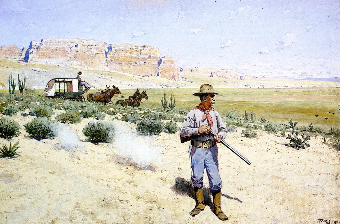 Defending the Stagecoach, vintage artwork by Henry F. Farny, 12x8" (A4) Poster